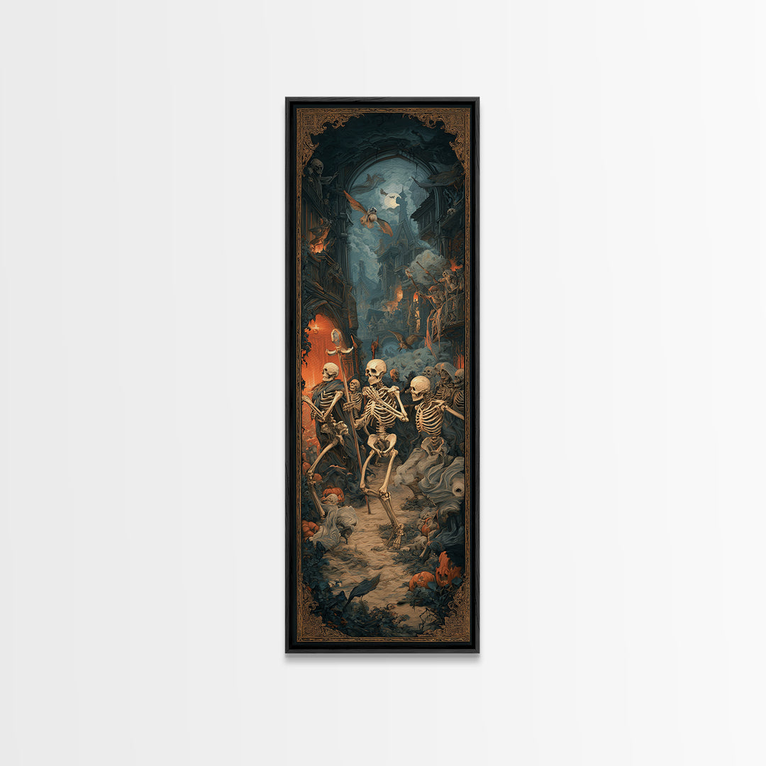 Medieval Danse Macabre, Tall Narrow Wall Art, Dark Fantasy Wall Art, Canvas Print, Halloween Wall Decor, Gothic Home Decor, Horror Wall Art