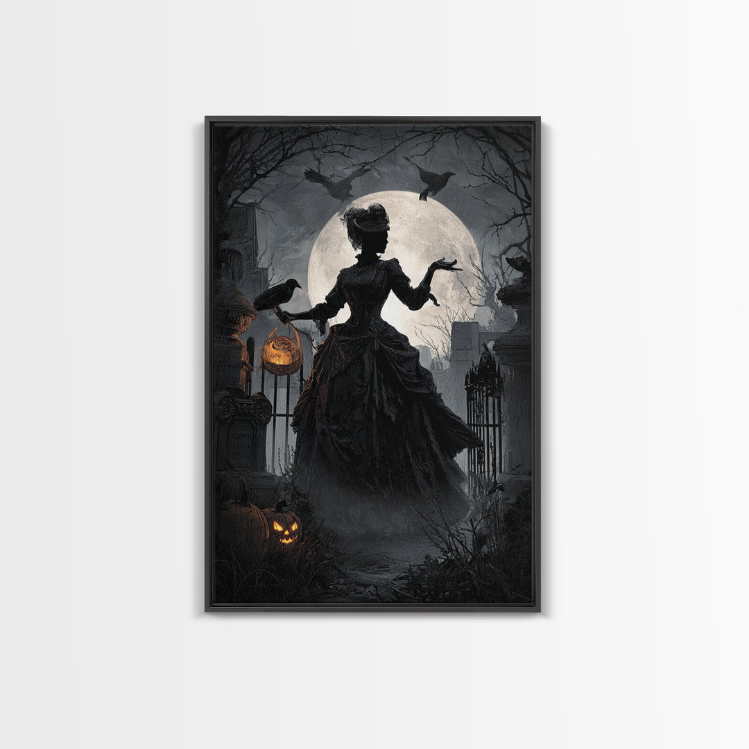 1950s Halloween Nostalgia, Vertical Wall Art, Haunted Gothic Art, Framed Canvas Print, Halloween Wall Decor, Gothic Home Decor