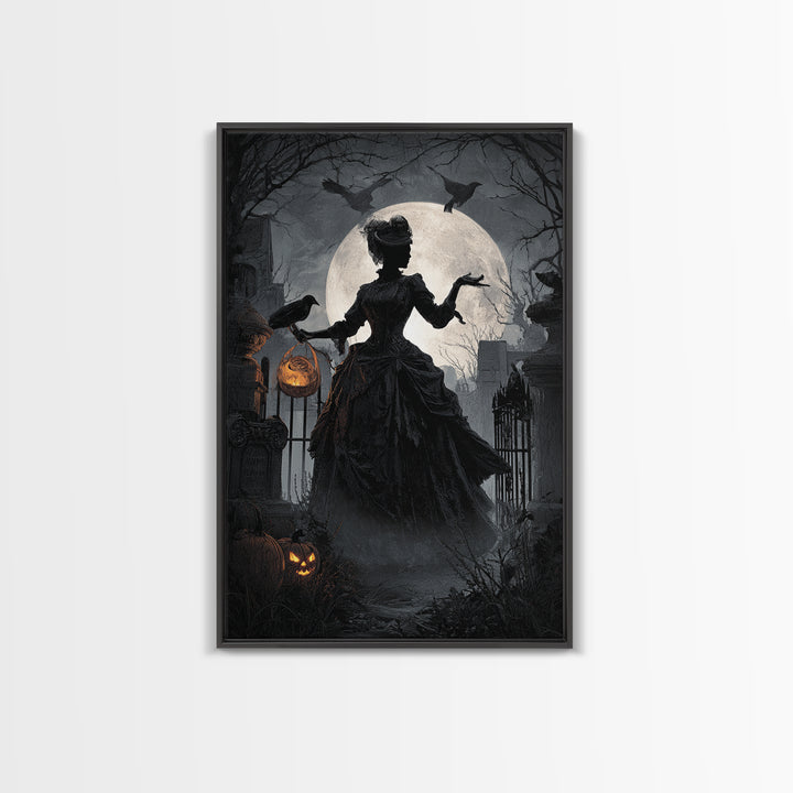 1950s Halloween Nostalgia, Vertical Wall Art, Haunted Gothic Art, Framed Canvas Print, Halloween Wall Decor, Gothic Home Decor
