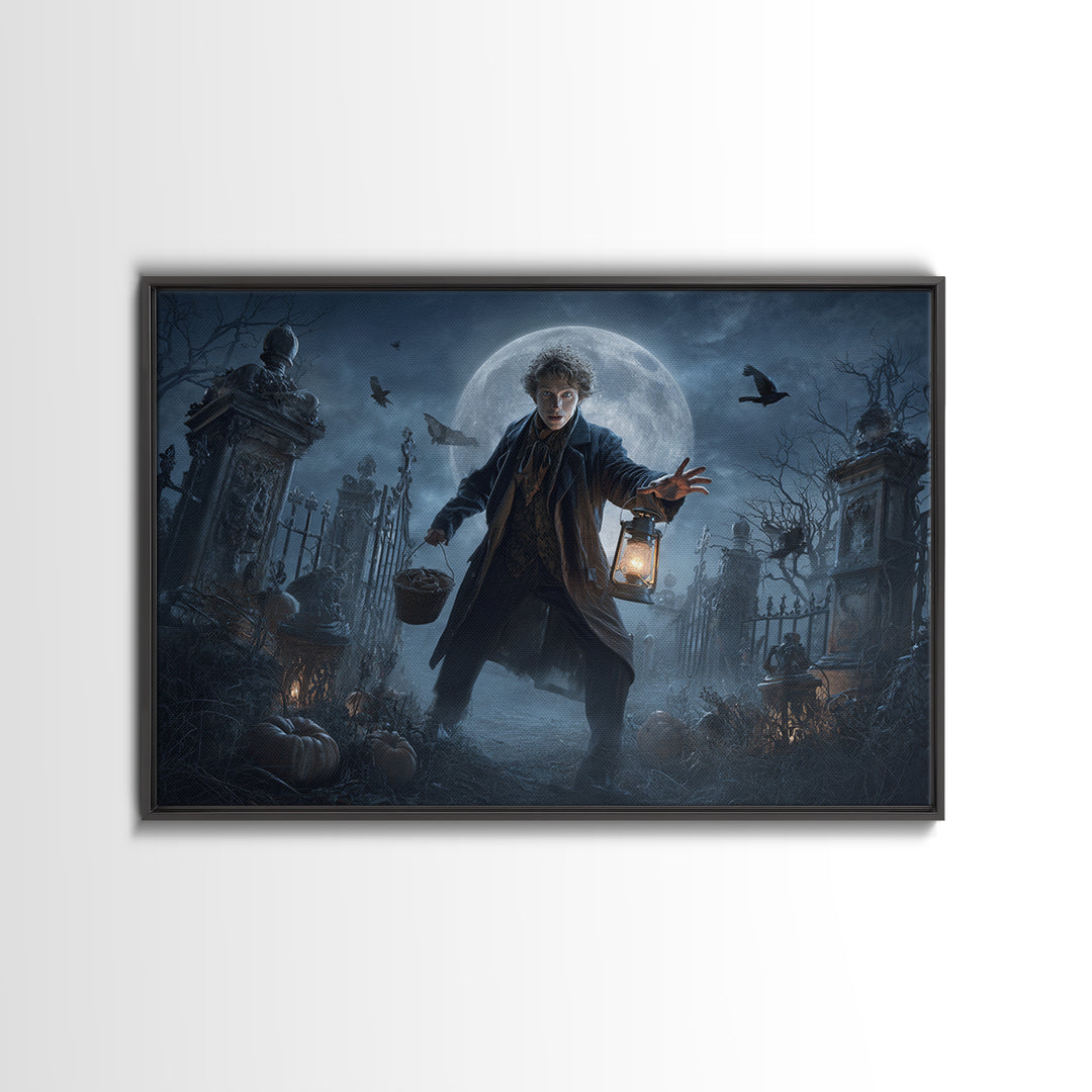 1950s Halloween Nostalgia, Landscape Wall Art, Haunted Gothic Art, Framed Canvas Print, Halloween Wall Decor, Gothic Home Decor