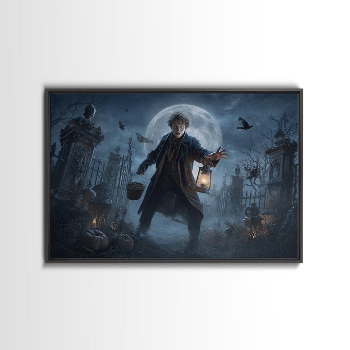 1950s Halloween Nostalgia, Landscape Wall Art, Haunted Gothic Art, Framed Canvas Print, Halloween Wall Decor, Gothic Home Decor