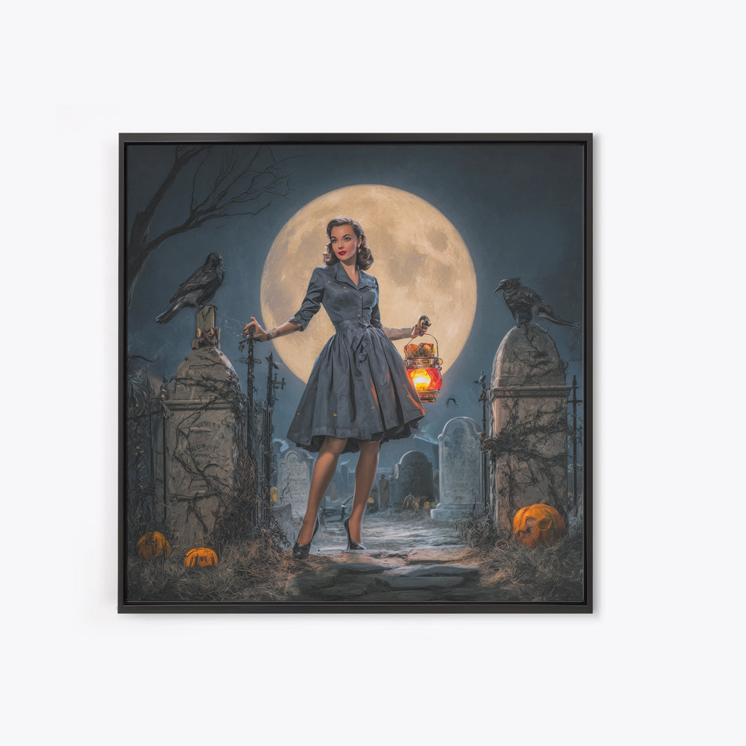 1950s Halloween Nostalgia, Square Wall Art, Dark Fantasy Wall Art, Canvas Print, Halloween Wall Decor, Gothic Home Decor, Horror Wall Art
