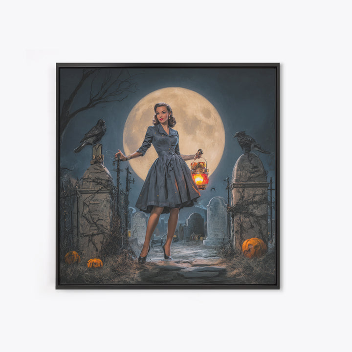 1950s Halloween Nostalgia, Square Wall Art, Dark Fantasy Wall Art, Canvas Print, Halloween Wall Decor, Gothic Home Decor, Horror Wall Art