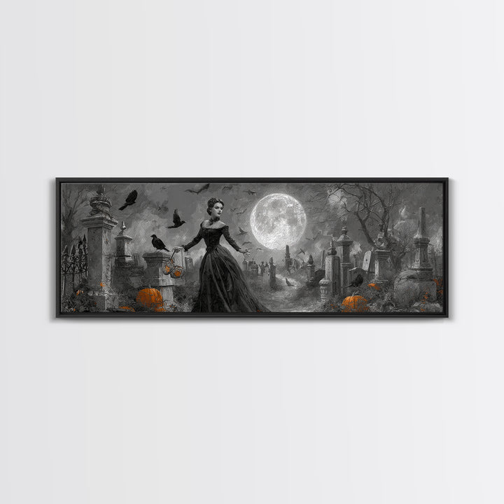 1950s Halloween Nostalgia, Extra Wide Wall Art, Spooky Home Decor, Canvas Print, Halloween Wall Decor, Gothic Home Decor, Spooky Wall Decor