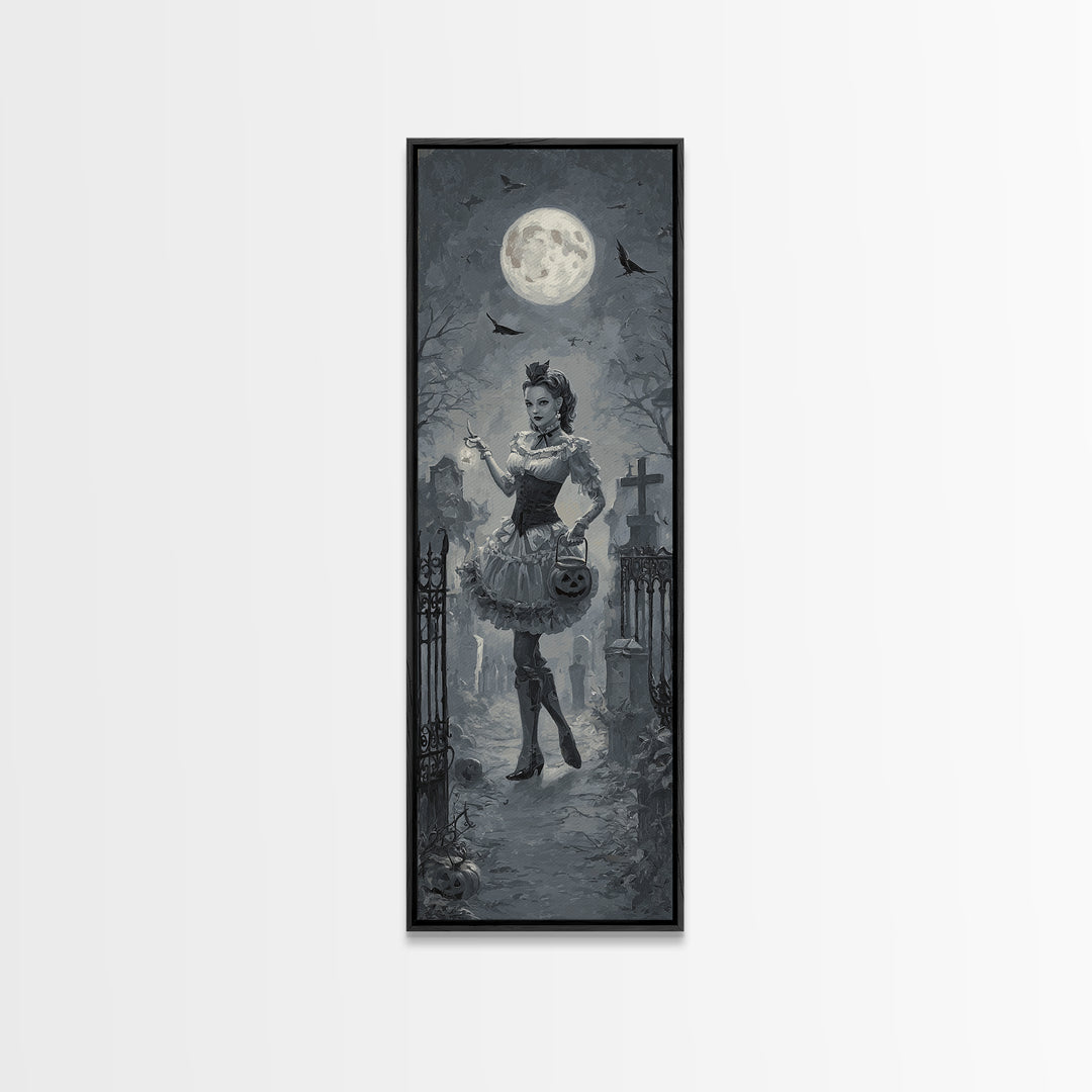 1950s Halloween Nostalgia, Tall Narrow Wall Art, Spooky Home Decor, Canvas Print, Halloween Wall Decor, Gothic Home Decor, Horror Wall Art