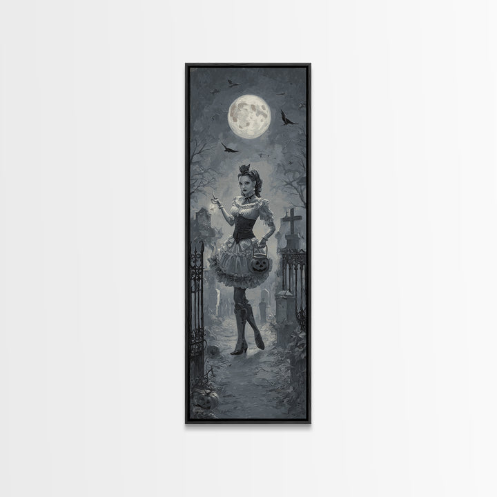 1950s Halloween Nostalgia, Tall Narrow Wall Art, Spooky Home Decor, Canvas Print, Halloween Wall Decor, Gothic Home Decor, Horror Wall Art