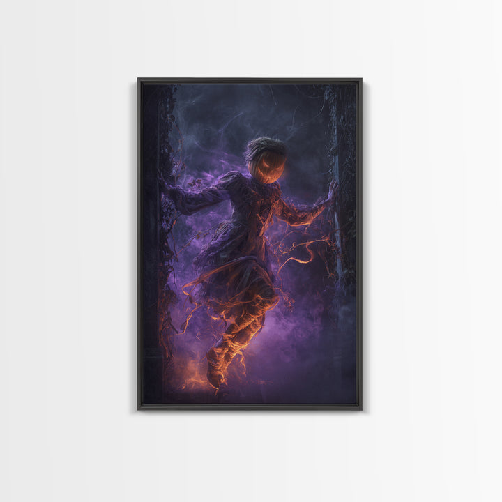 1980s Neon Horror, Vertical Wall Art, Haunted Gothic Art, Framed Canvas Print, Halloween Wall Decor, Gothic Home Decor, Halloween Wall Art