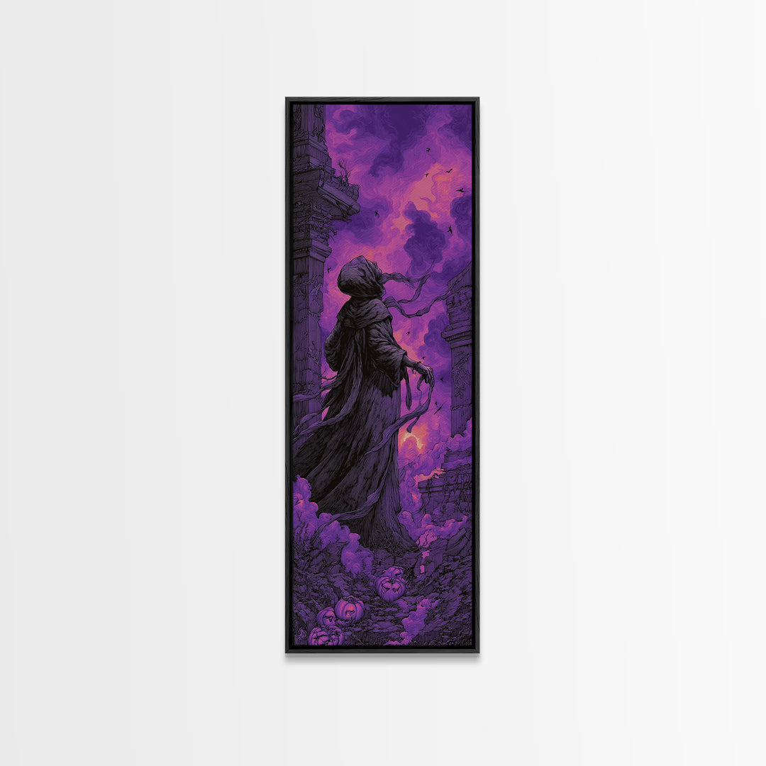 1980s Neon Horror, Tall Narrow Wall Art, Spooky Home Decor, Canvas Print, Halloween Wall Decor, Gothic Home Decor, Halloween Decor