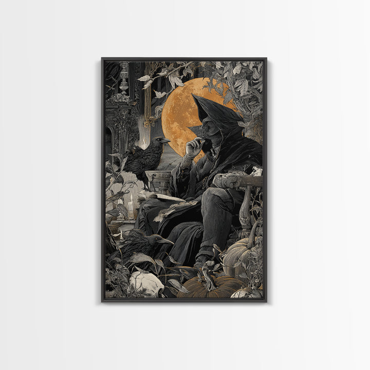 Dark Academia Halloween, Vertical Wall Art, Macabre Wall Art, Framed Canvas Print, Halloween Wall Decor, Gothic Home Decor, Dark Fantasy Art