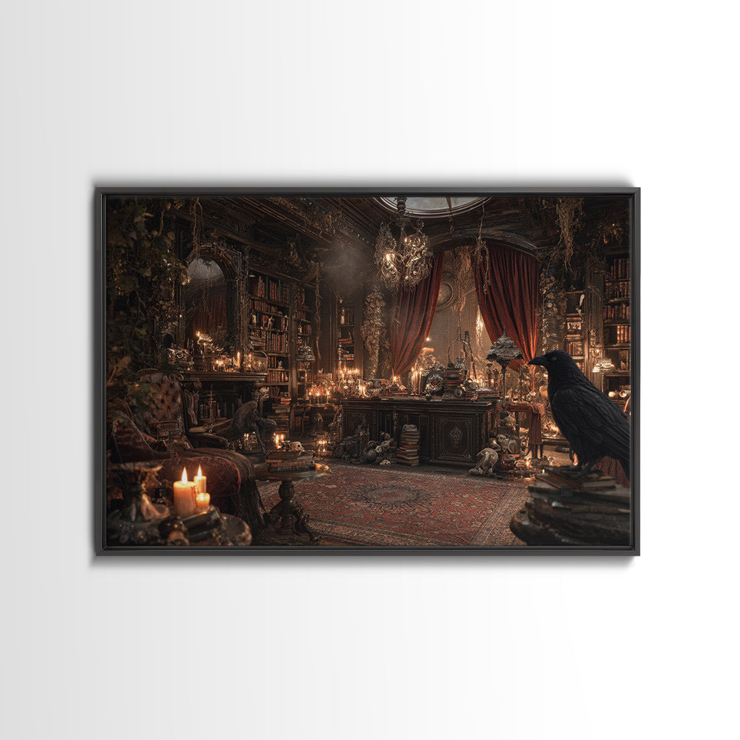 Dark Academia Halloween, Landscape Wall Art, Haunted Gothic Art, Framed Canvas Print, Halloween Wall Decor, Gothic Home Decor