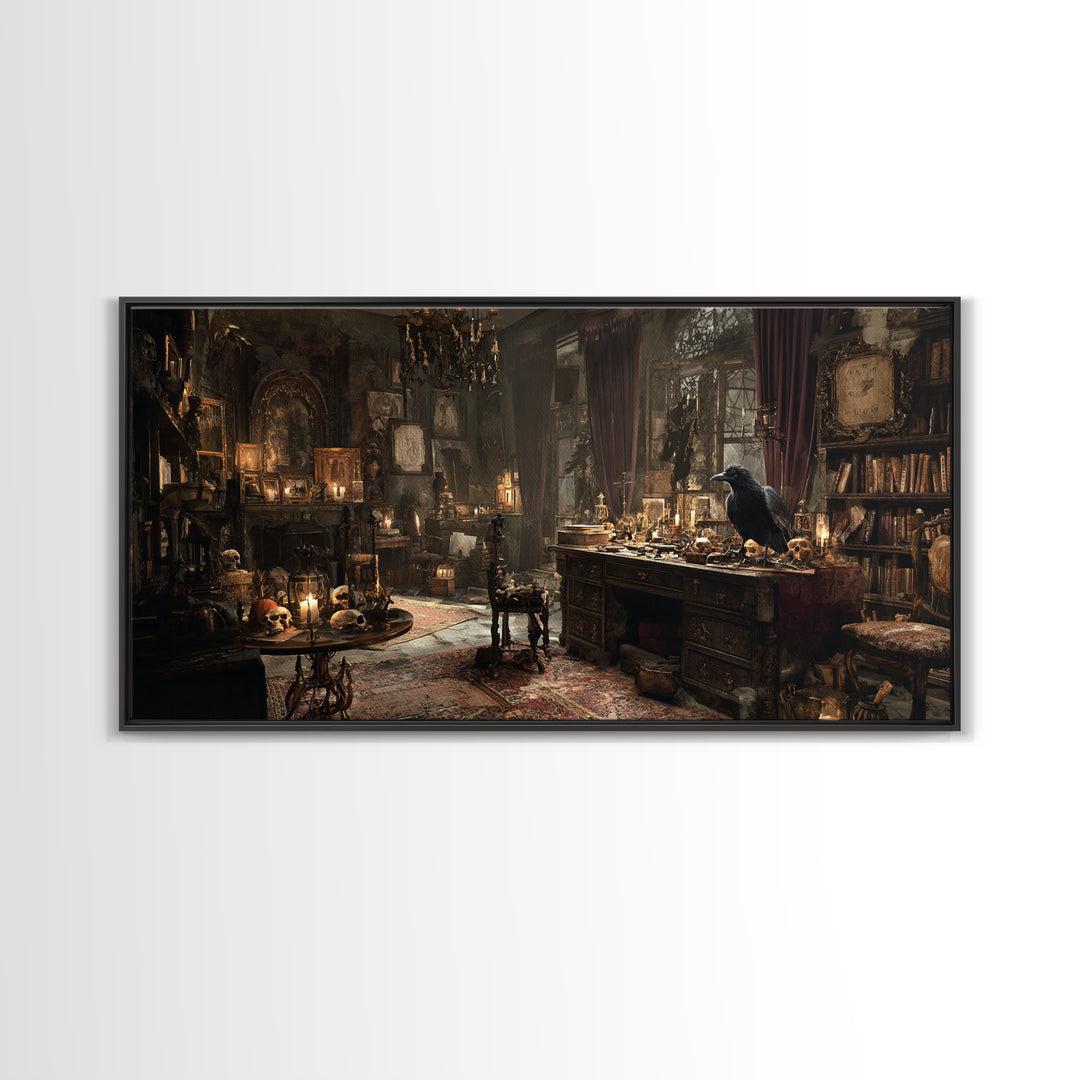 Dark Academia Halloween, Wide Panoramic Art, Dark Fantasy Wall Art, Canvas Print, Halloween Wall Decor, Gothic Home Decor, Horror Wall Art