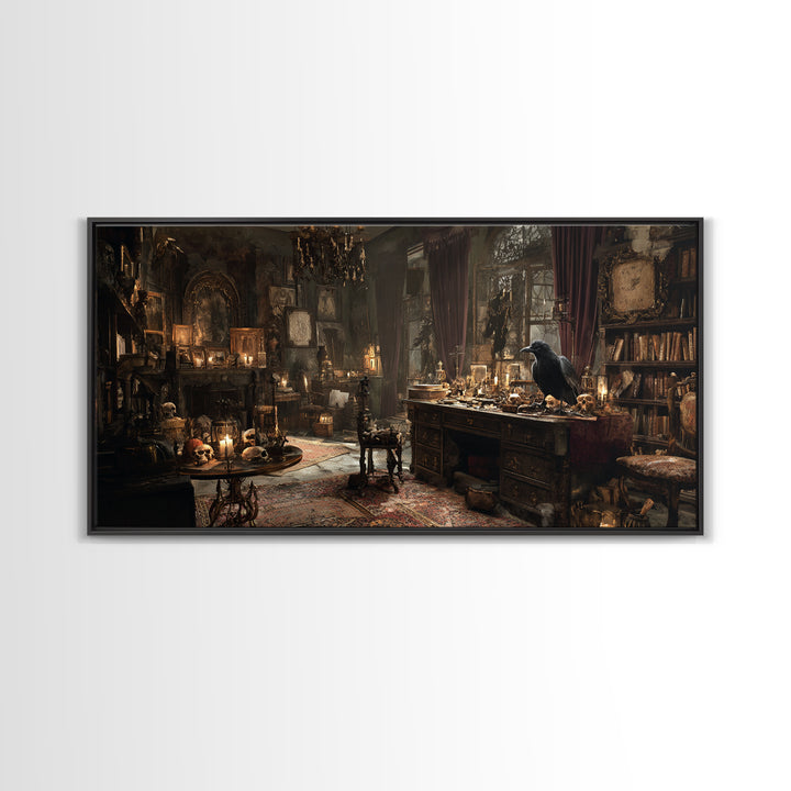 Dark Academia Halloween, Wide Panoramic Art, Dark Fantasy Wall Art, Canvas Print, Halloween Wall Decor, Gothic Home Decor, Horror Wall Art