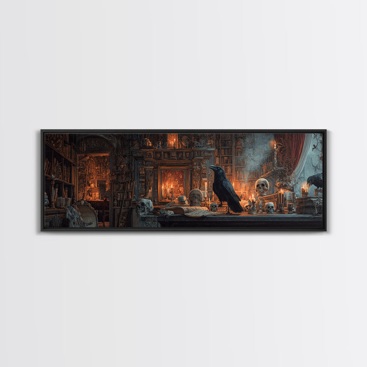 Dark Academia Halloween, Extra Wide Wall Art, Haunted Gothic Art, Framed Canvas Print, Halloween Wall Decor, Gothic Home Decor