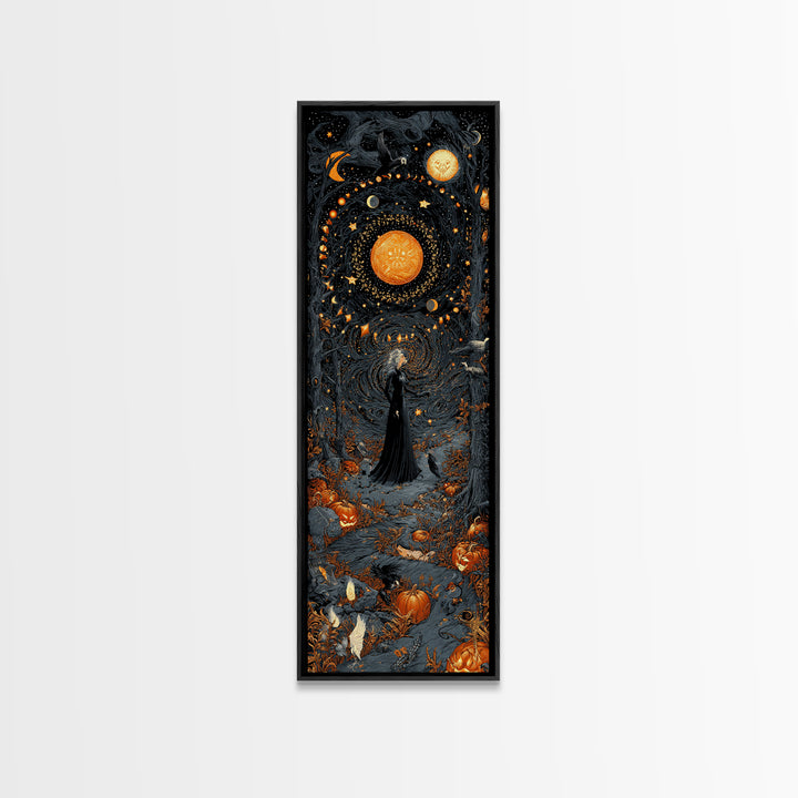 Celestial Witchcraft, Tall Narrow Wall Art, Gothic Horror Wall Art, Framed Canvas Print, Halloween Wall Decor, Gothic Home Decor