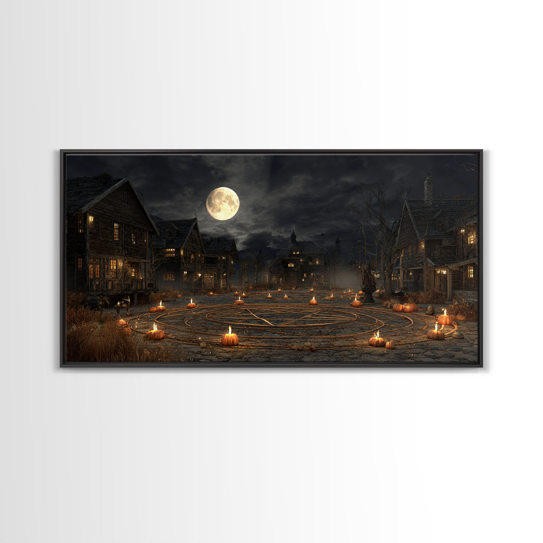 Occult Harvest Festival, Wide Panoramic Art, Macabre Wall Art, Framed Canvas Print, Halloween Wall Decor, Gothic Home Decor