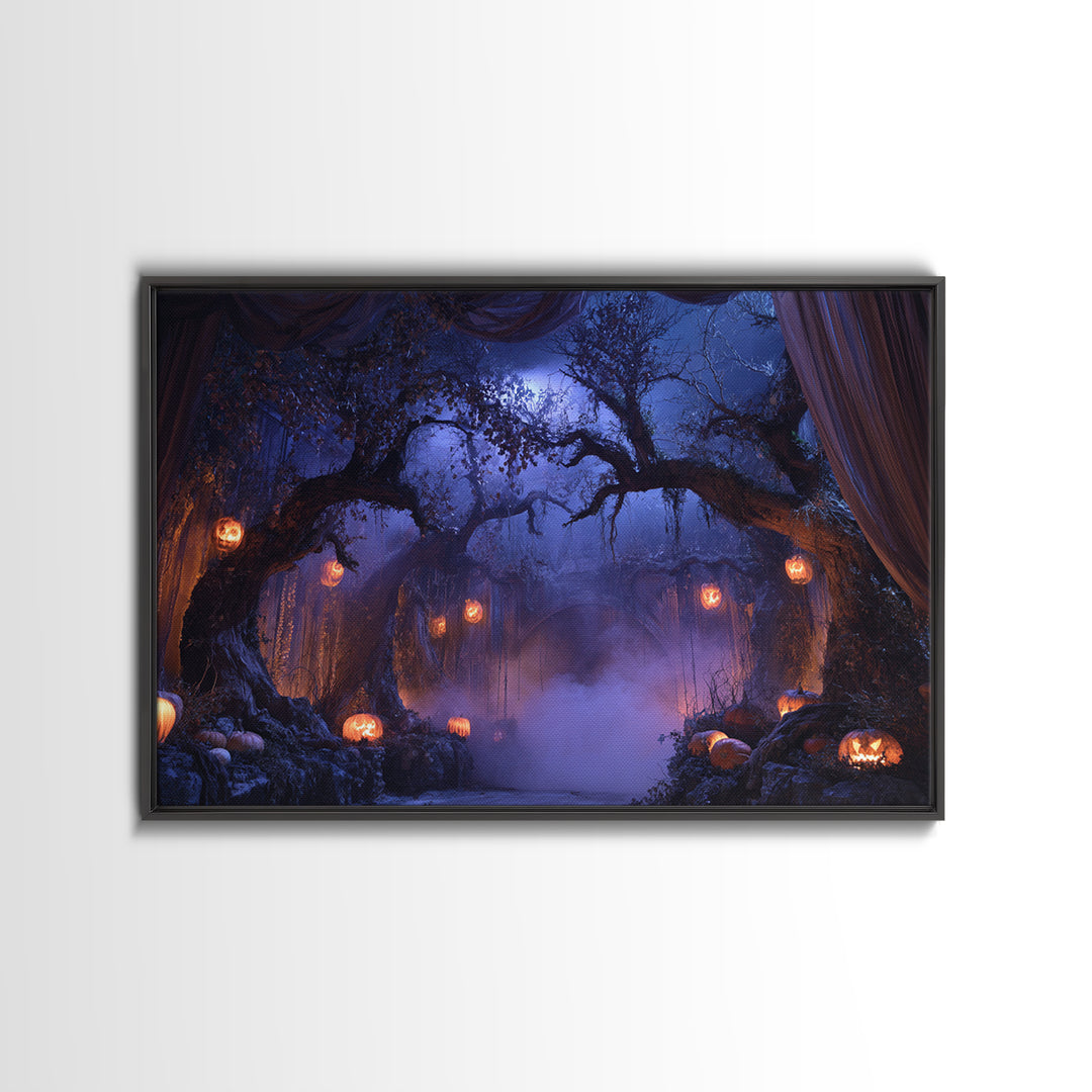 Enchanted Woodland Halloween, Landscape Wall Art, Dark Fantasy Wall Art, Canvas Print, Halloween Wall Decor, Gothic Home Decor