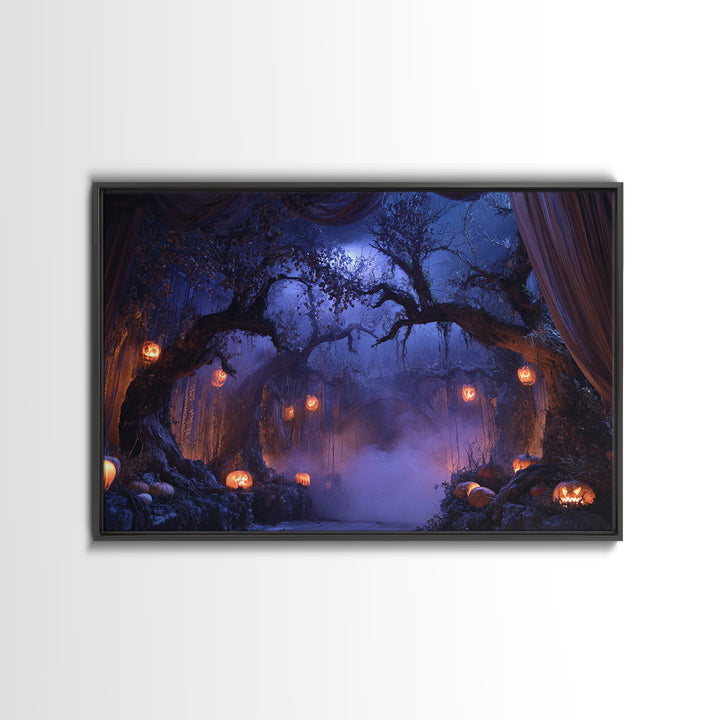 Enchanted Woodland Halloween, Landscape Wall Art, Dark Fantasy Wall Art, Canvas Print, Halloween Wall Decor, Gothic Home Decor