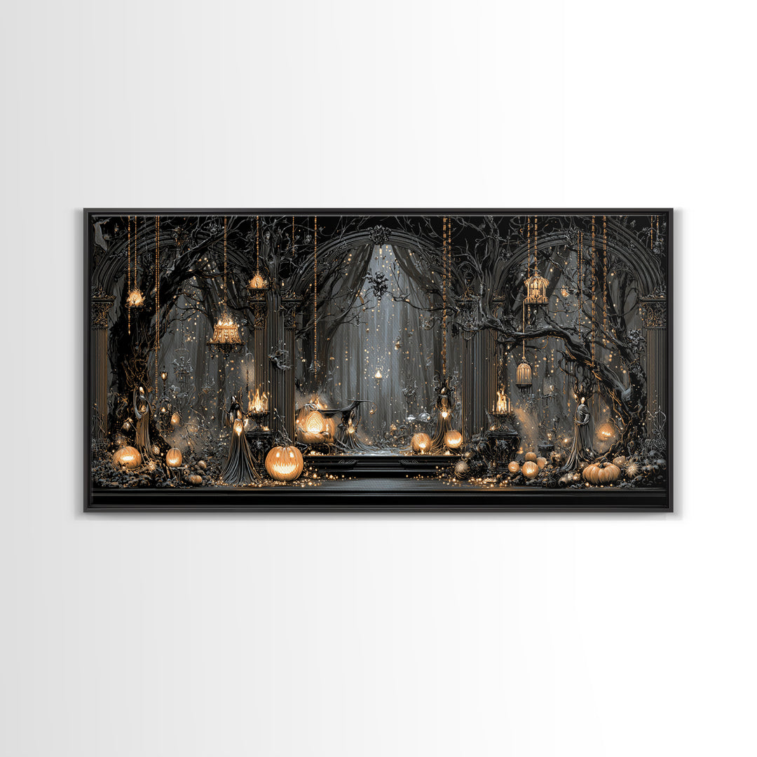 Enchanted Woodland Halloween, Wide Panoramic Art, Dark Fantasy Wall Art, Canvas Print, Halloween Wall Decor, Gothic Home Decor