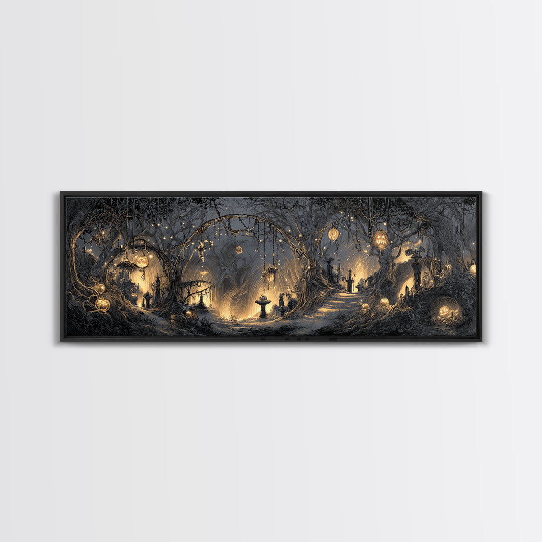 Enchanted Woodland Halloween, Extra Wide Wall Art, Spooky Home Decor, Canvas Print, Halloween Wall Decor, Gothic Home Decor
