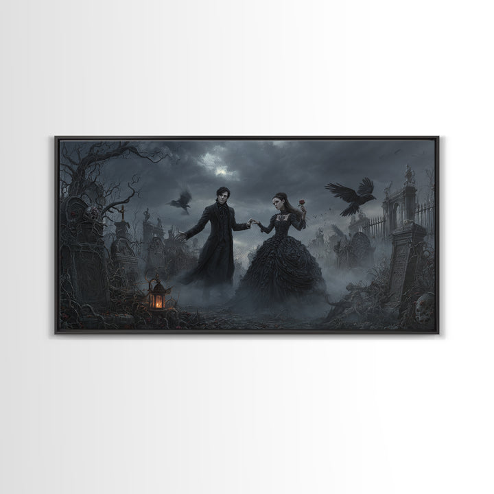 Gothic Romance, Wide Panoramic Art, Dark Halloween Decor, Canvas Print, Halloween Wall Decor, Gothic Home Decor, Seasonal Home Decor