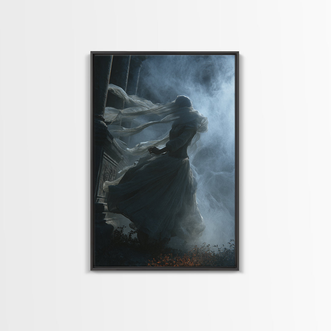 Haunted Seaside Halloween, Vertical Wall Art, Macabre Wall Art, Framed Canvas Print, Halloween Wall Decor, Gothic Home Decor