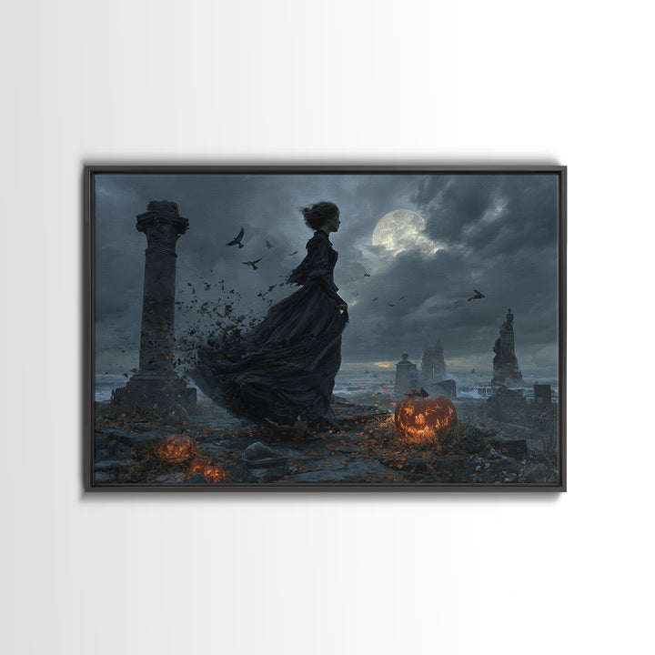 Haunted Seaside Halloween, Landscape Wall Art, Dark Fantasy Wall Art, Canvas Print, Halloween Wall Decor, Gothic Home Decor