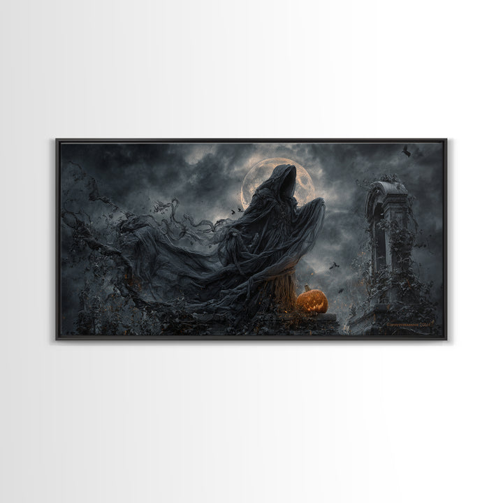 Haunted Seaside Halloween, Wide Panoramic Art, Spooky Home Decor, Canvas Print, Halloween Wall Decor, Gothic Home Decor, Macabre Wall Art