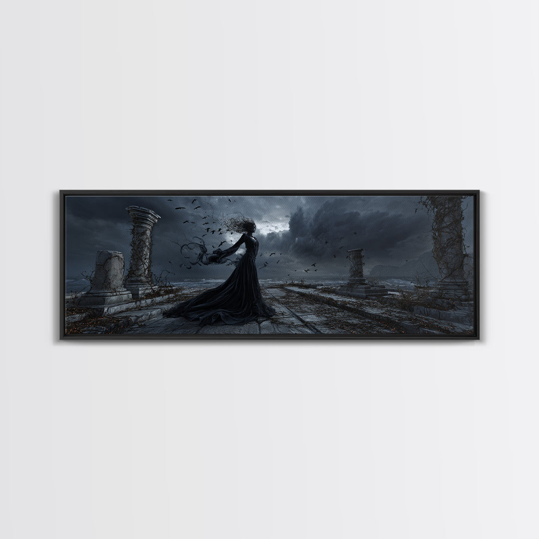 Haunted Seaside Halloween, Extra Wide Wall Art, Dark Fantasy Wall Art, Canvas Print, Halloween Wall Decor, Gothic Home Decor