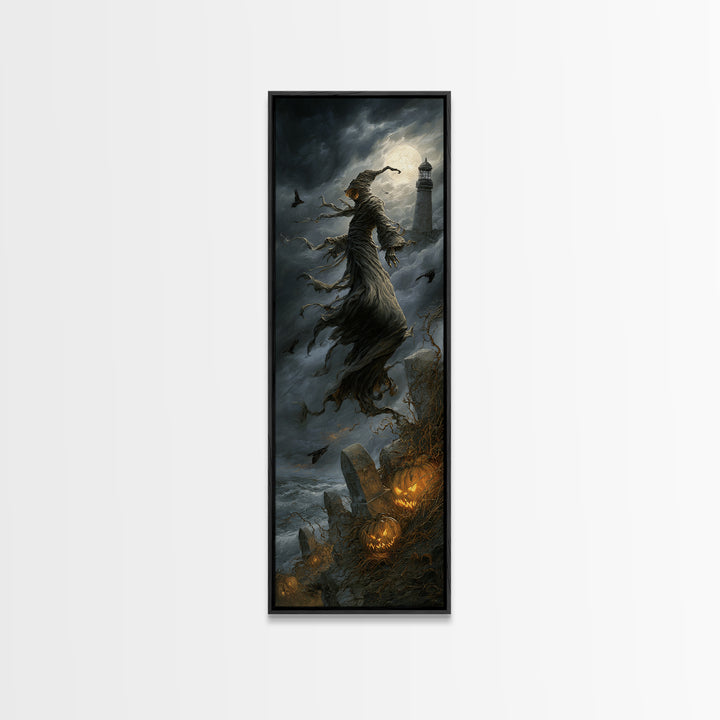 Haunted Seaside Halloween, Tall Narrow Wall Art, Dark Fantasy Wall Art, Canvas Print, Halloween Wall Decor, Gothic Home Decor