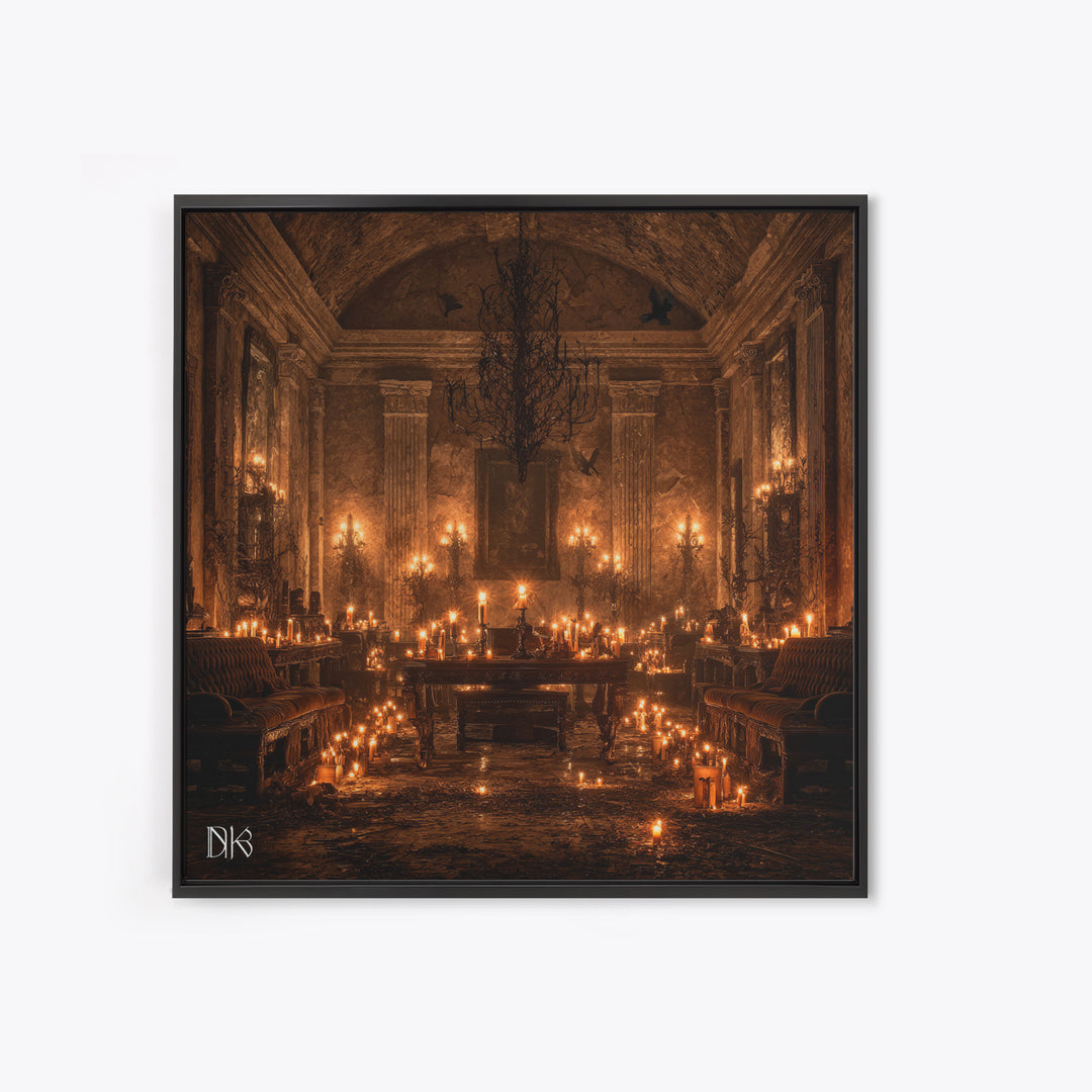 The Candlelit Crypt, Square Wall Art, Macabre Wall Art, Framed Canvas Print, Halloween Wall Decor, Gothic Home Decor, Seasonal Home Decor