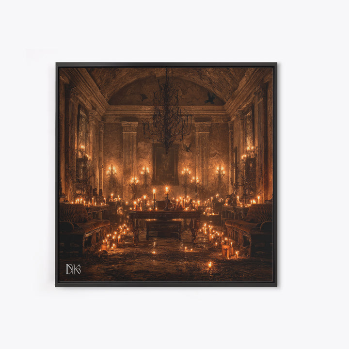 The Candlelit Crypt, Square Wall Art, Macabre Wall Art, Framed Canvas Print, Halloween Wall Decor, Gothic Home Decor, Seasonal Home Decor
