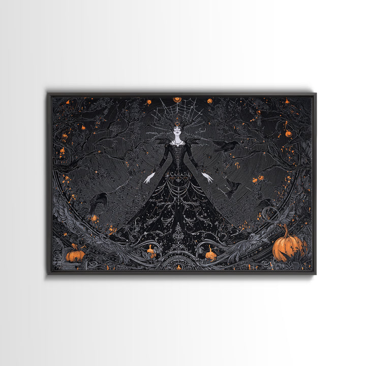 Black Lace And Cobwebs, Landscape Wall Art, Haunted Gothic Art, Framed Canvas Print, Halloween Wall Decor, Gothic Home Decor