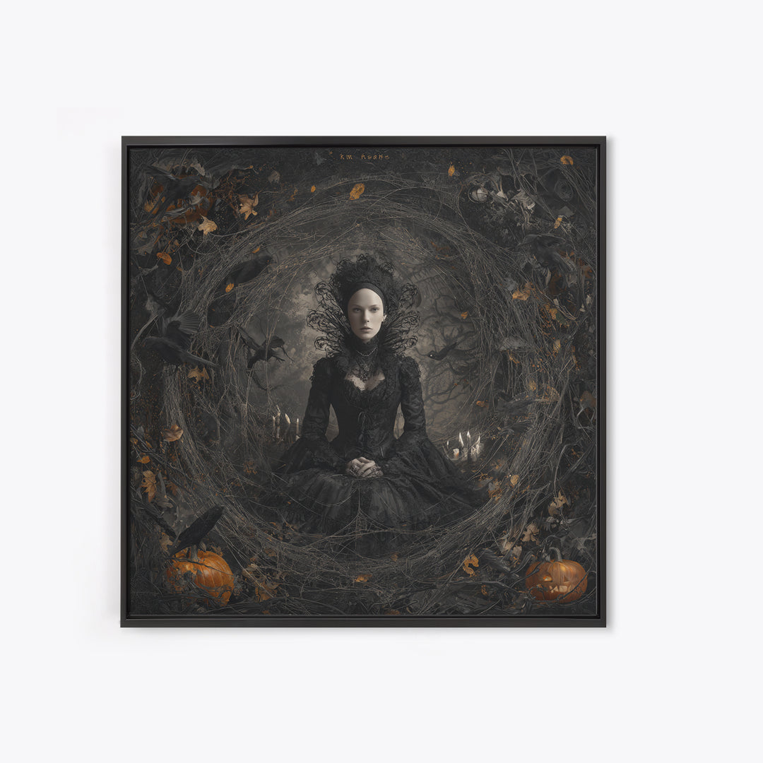 Black Lace And Cobwebs, Square Wall Art, Gothic Horror Wall Art, Framed Canvas Print, Halloween Wall Decor, Gothic Home Decor