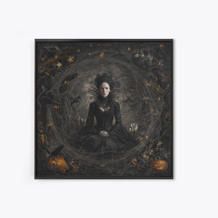 Black Lace And Cobwebs, Square Wall Art, Gothic Horror Wall Art, Framed Canvas Print, Halloween Wall Decor, Gothic Home Decor
