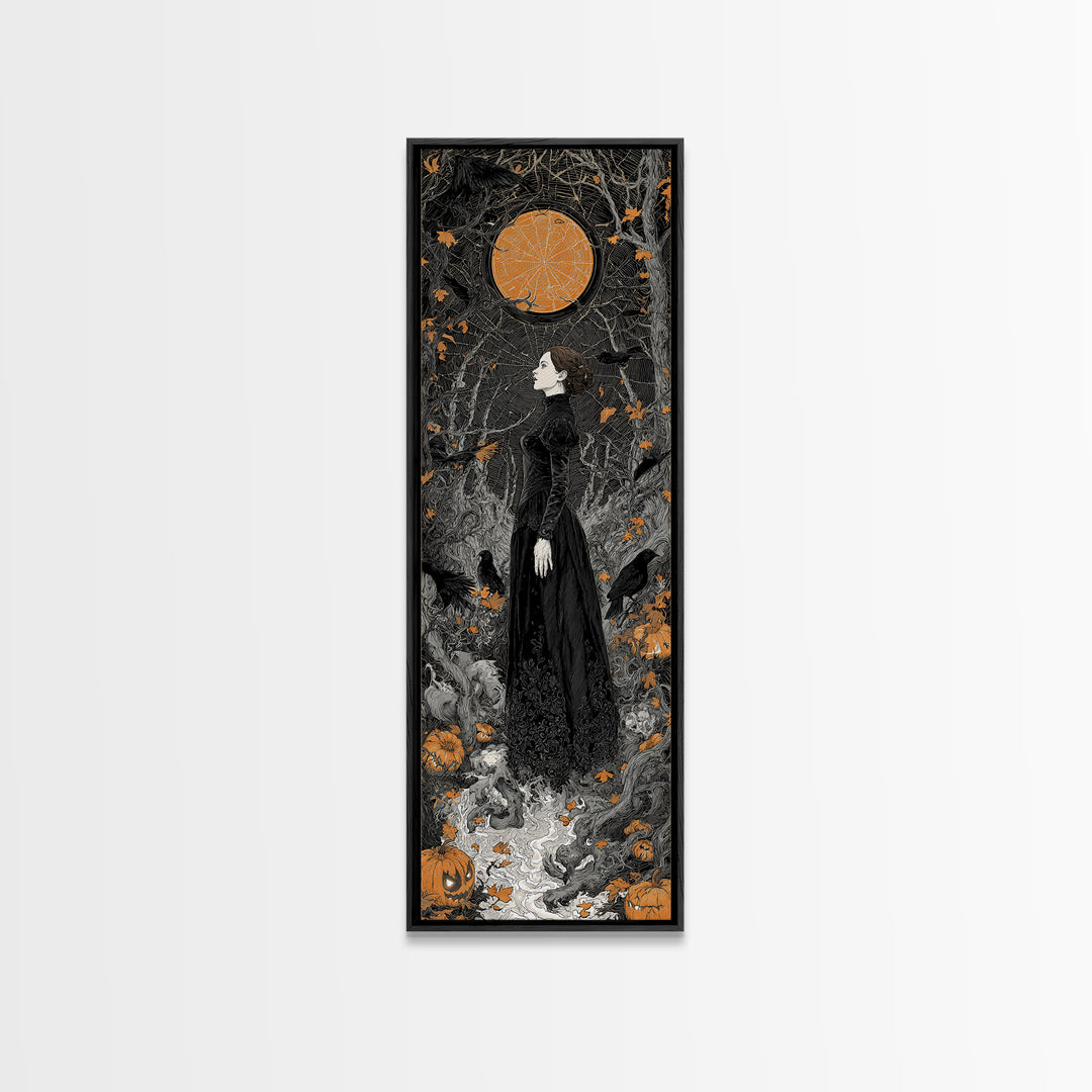 Black Lace And Cobwebs, Tall Narrow Wall Art, Gothic Horror Wall Art, Framed Canvas Print, Halloween Wall Decor, Gothic Home Decor