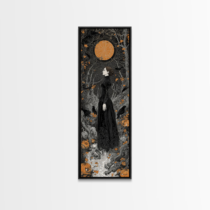 Black Lace And Cobwebs, Tall Narrow Wall Art, Gothic Horror Wall Art, Framed Canvas Print, Halloween Wall Decor, Gothic Home Decor