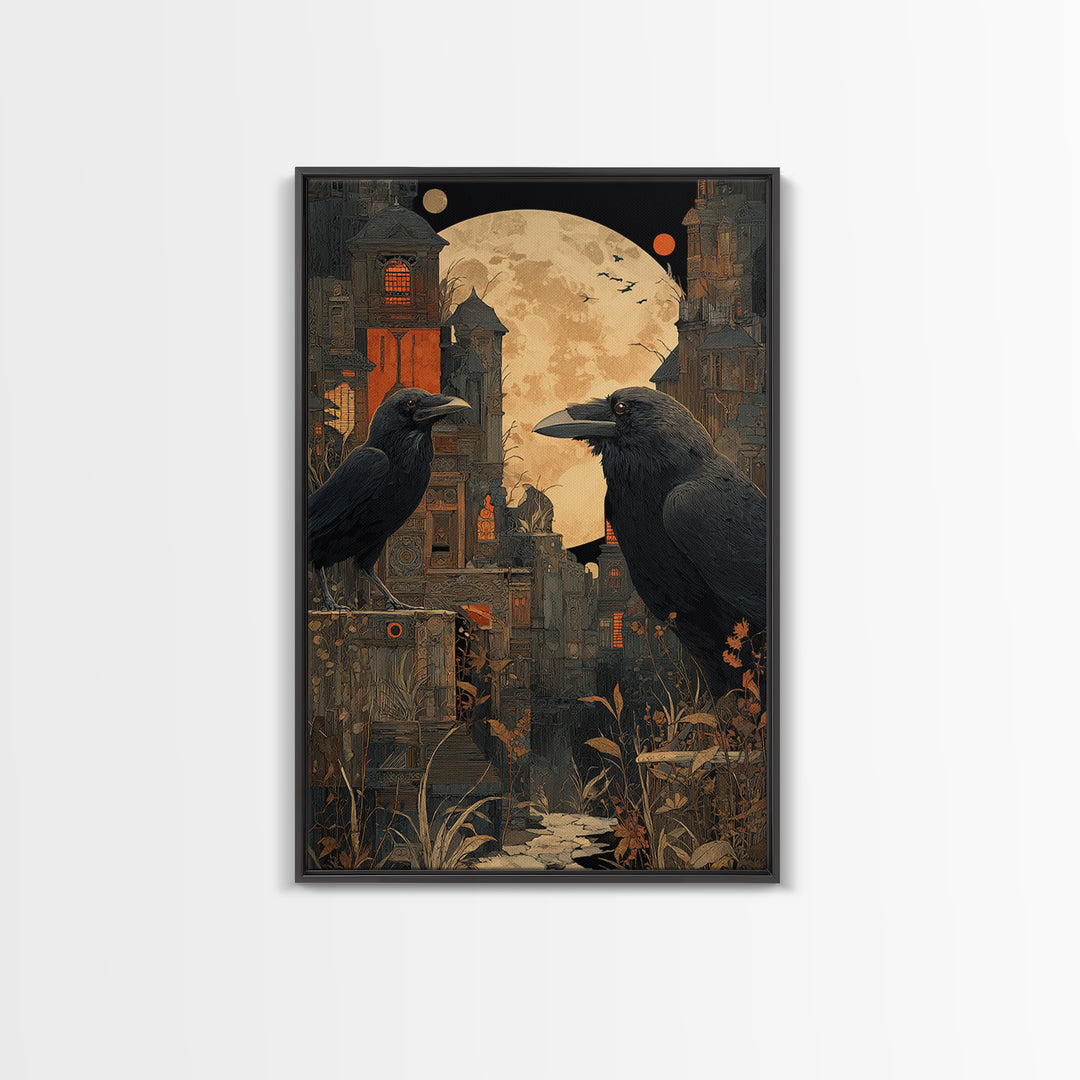 Ravens And Ruins, Vertical Wall Art, Dark Fantasy Wall Art, Canvas Print, Halloween Wall Decor, Gothic Home Decor, Halloween Decor