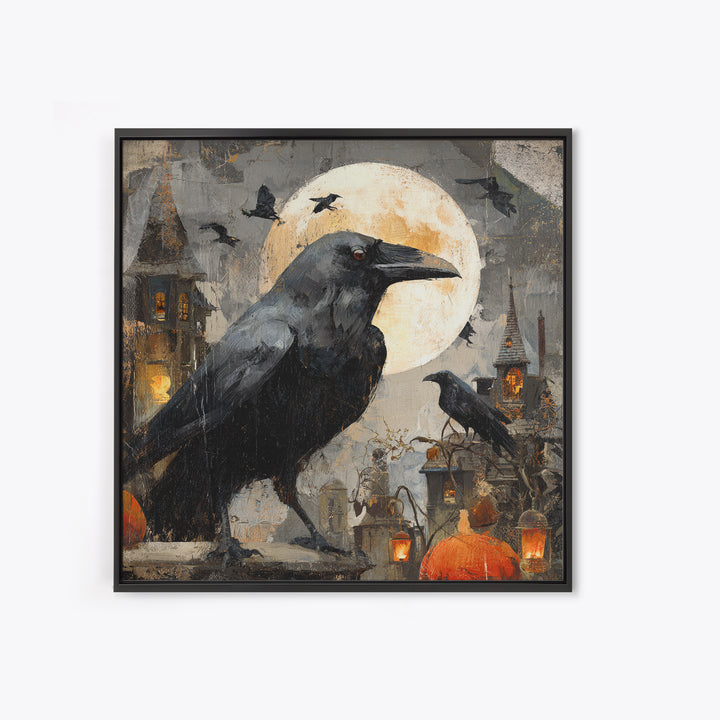 Ravens And Ruins, Square Wall Art, Dark Halloween Decor, Canvas Print, Halloween Wall Decor, Gothic Home Decor, Seasonal Home Decor