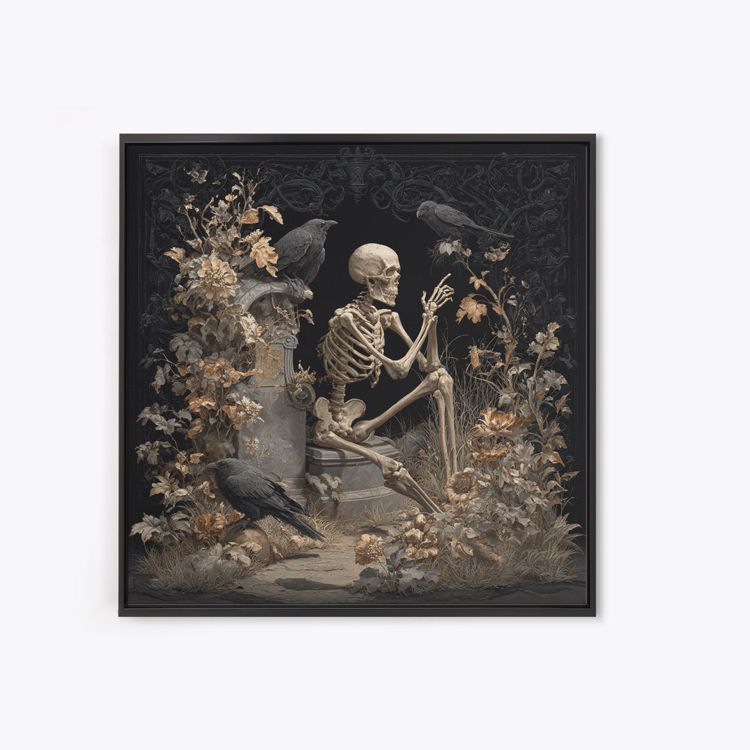 Skeletal Botanicals, Square Wall Art, Dark Fantasy Wall Art, Canvas Print, Halloween Wall Decor, Gothic Home Decor, Dark Fantasy Art