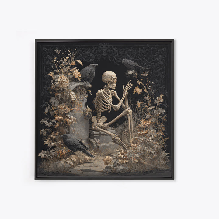 Skeletal Botanicals, Square Wall Art, Dark Fantasy Wall Art, Canvas Print, Halloween Wall Decor, Gothic Home Decor, Dark Fantasy Art