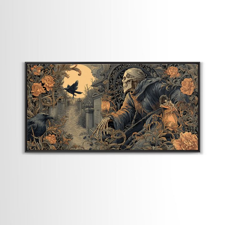 Skeletal Botanicals, Wide Panoramic Art, Spooky Home Decor, Canvas Print, Halloween Wall Decor, Gothic Home Decor, Statement Wall Art
