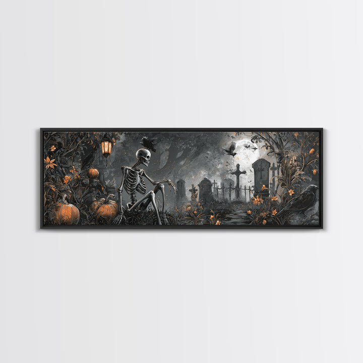 Skeletal Botanicals, Extra Wide Wall Art, Gothic Horror Wall Art, Framed Canvas Print, Halloween Wall Decor, Gothic Home Decor