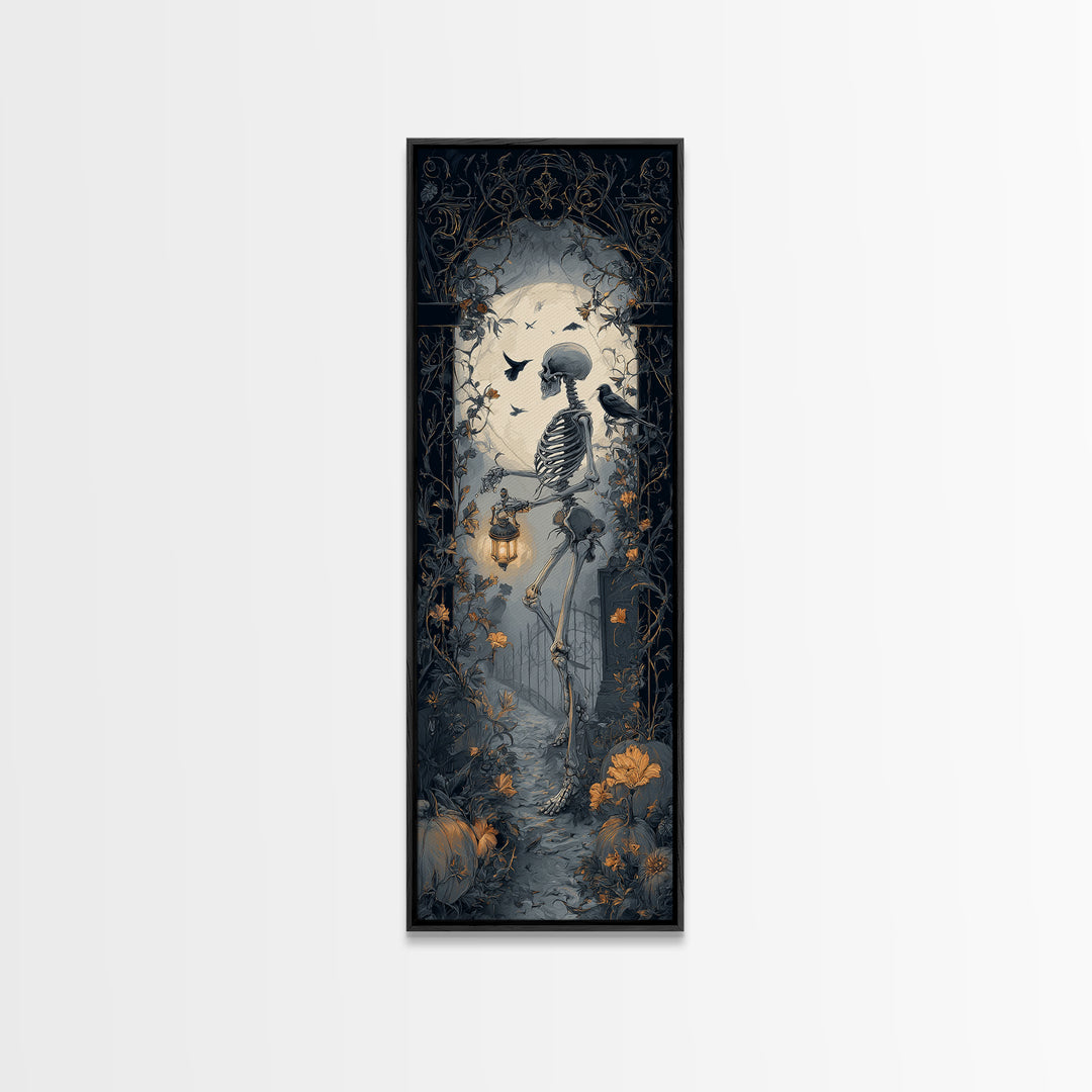 Skeletal Botanicals, Tall Narrow Wall Art, Dark Halloween Decor, Canvas Print, Halloween Wall Decor, Gothic Home Decor, Dark Fantasy Art