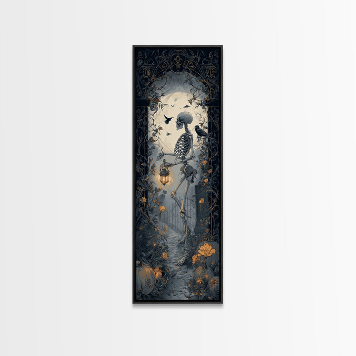 Skeletal Botanicals, Tall Narrow Wall Art, Dark Halloween Decor, Canvas Print, Halloween Wall Decor, Gothic Home Decor, Dark Fantasy Art