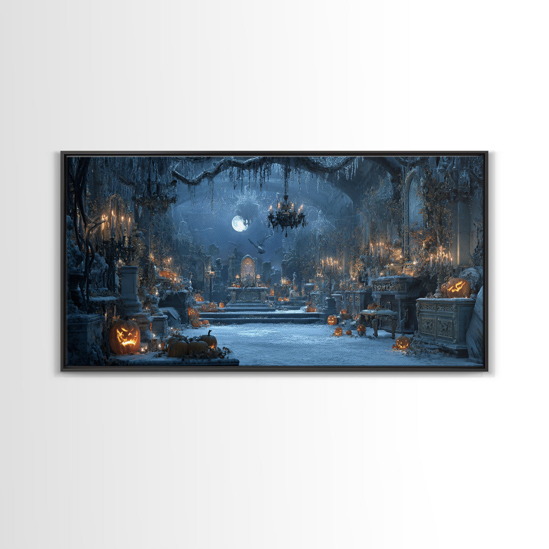 Frozen Halloween, Wide Panoramic Art, Spooky Home Decor, Canvas Print, Halloween Wall Decor, Gothic Home Decor, Macabre Wall Art