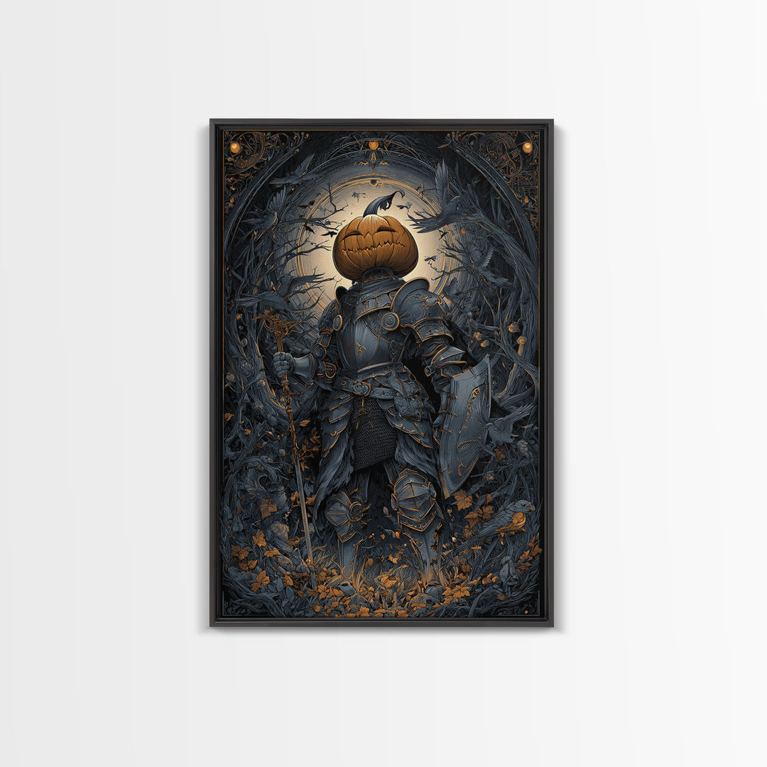 The Pumpkin Paladin, Vertical Wall Art, Dark Halloween Decor, Canvas Print, Halloween Wall Decor, Gothic Home Decor, Statement Wall Art