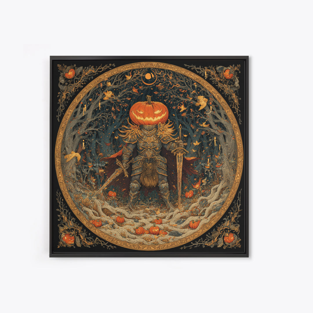 The Pumpkin Paladin, Square Wall Art, Dark Fantasy Wall Art, Canvas Print, Halloween Wall Decor, Gothic Home Decor, Dark Fantasy Art
