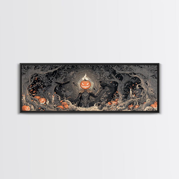 The Pumpkin Paladin, Extra Wide Wall Art, Spooky Home Decor, Canvas Print, Halloween Wall Decor, Gothic Home Decor, Statement Wall Art