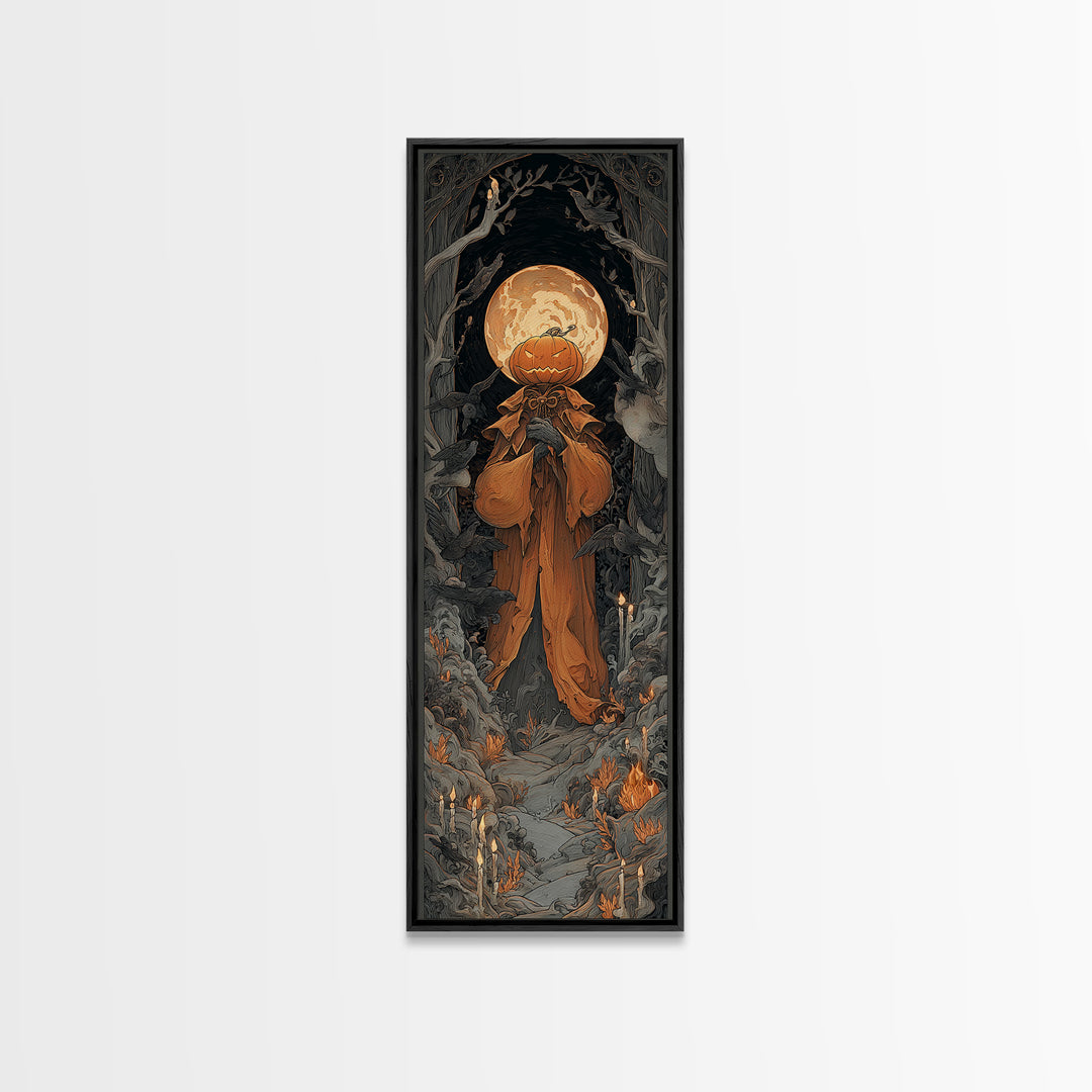 The Pumpkin Paladin, Tall Narrow Wall Art, Dark Fantasy Wall Art, Canvas Print, Halloween Wall Decor, Gothic Home Decor, Macabre Wall Art