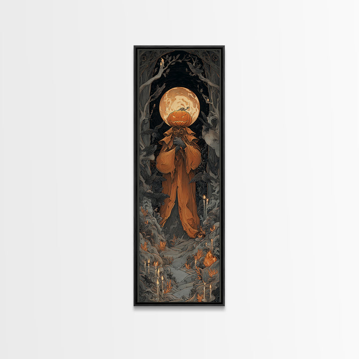 The Pumpkin Paladin, Tall Narrow Wall Art, Dark Fantasy Wall Art, Canvas Print, Halloween Wall Decor, Gothic Home Decor, Macabre Wall Art